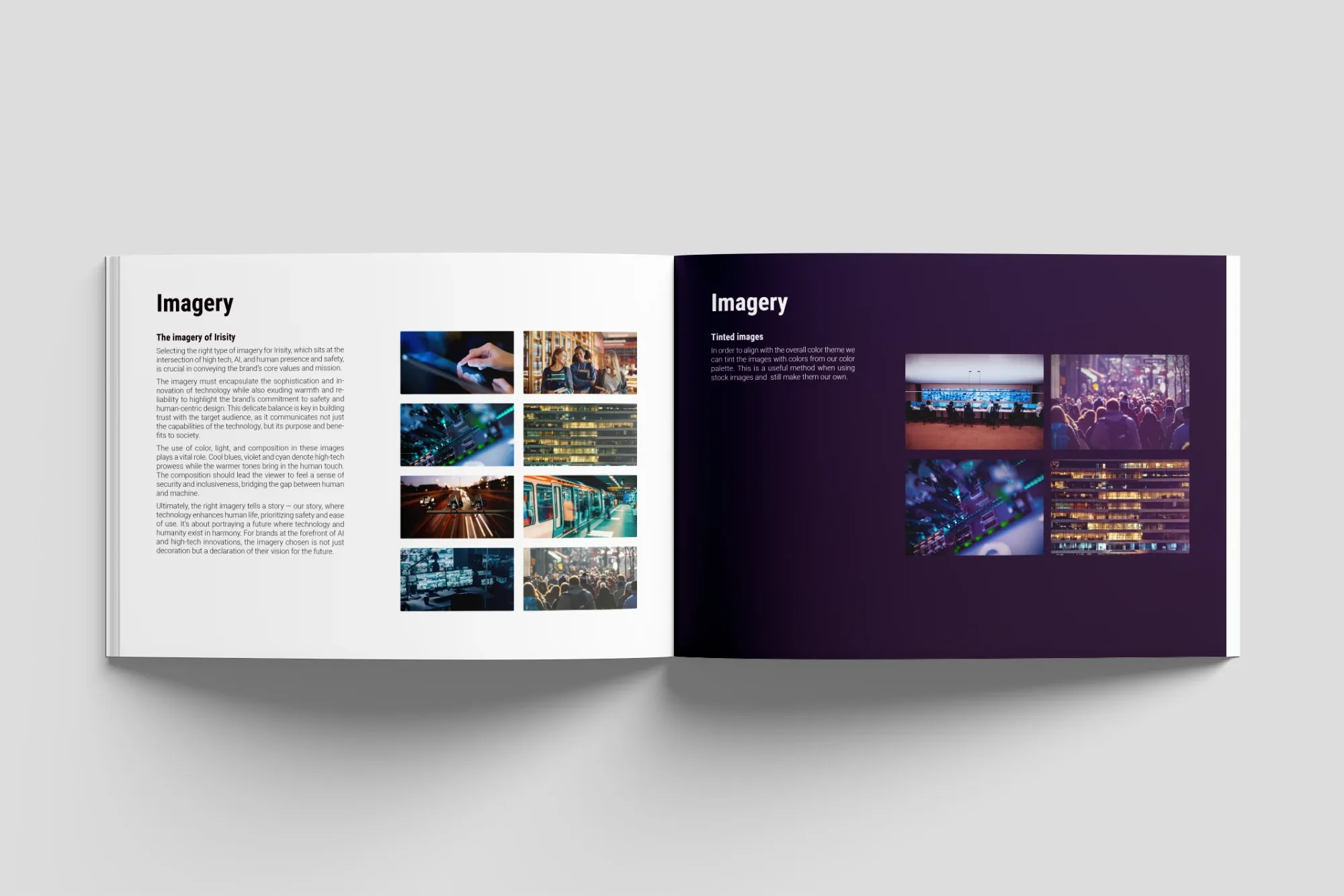 Uppslag om bilder från Irisitys graphic profile & brand guide
