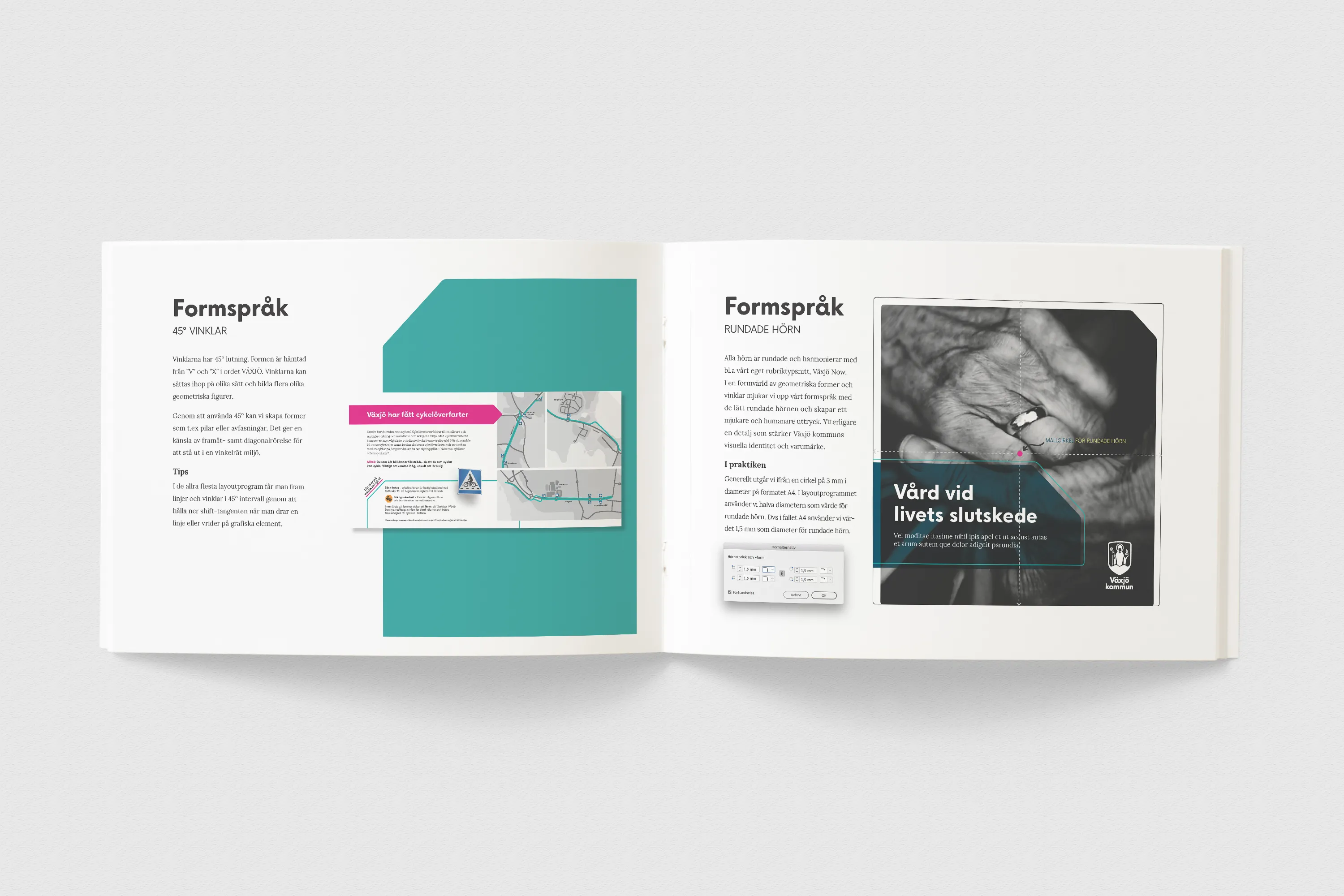 Uppslag om formspråk från Växjö kommuns profilguide