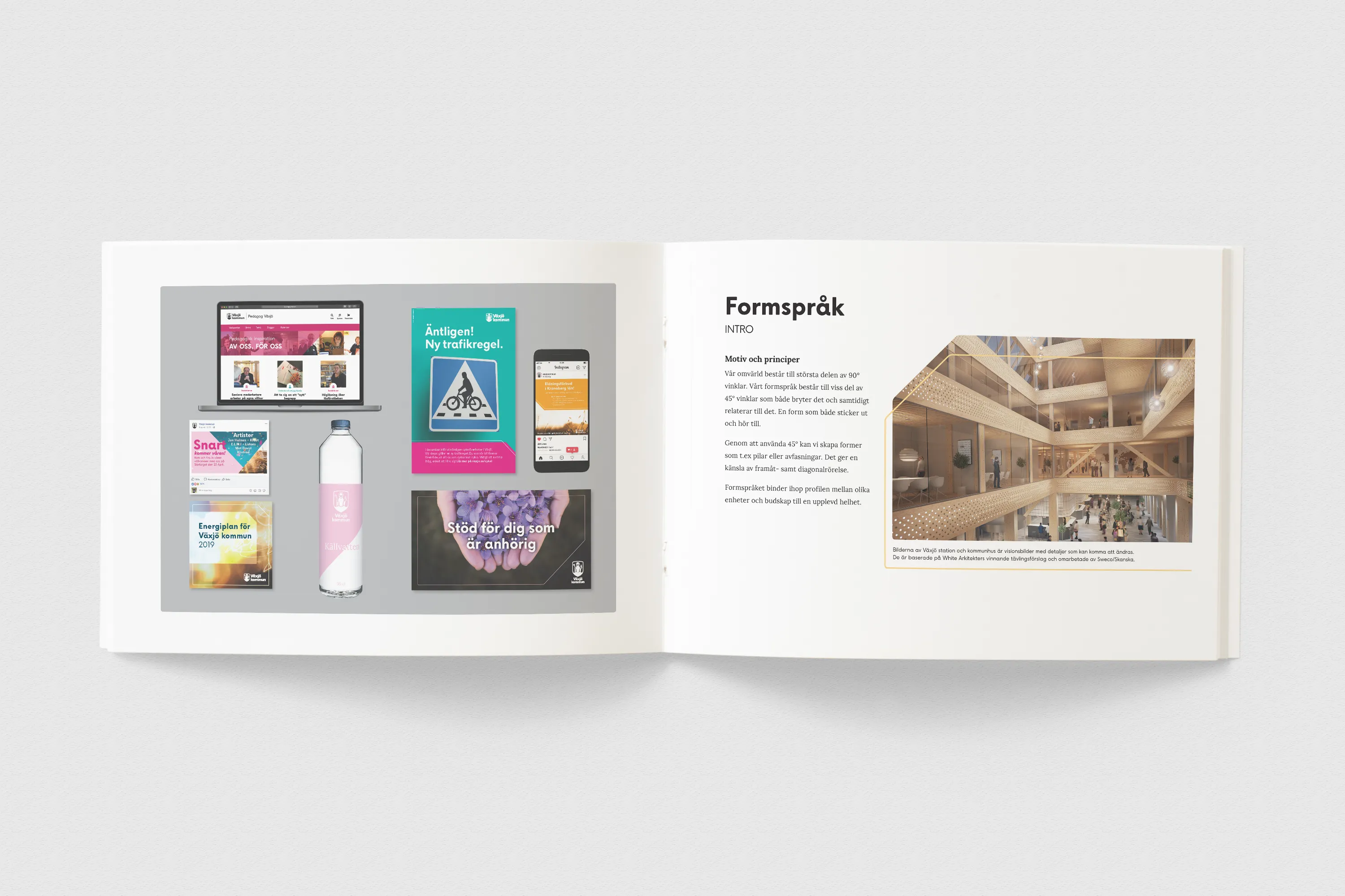 Uppslag om formspråk med exempel från Växjö kommuns profilguide